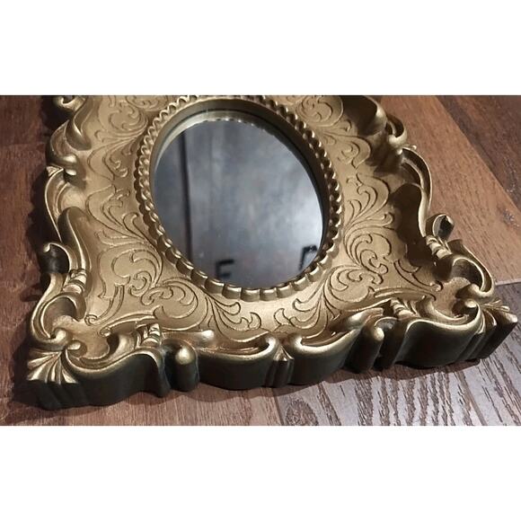 Vintage Small Gold Ornate Baroque Hollywood Regency Wall Mirror Frame rectangle - Picture 4 of 5